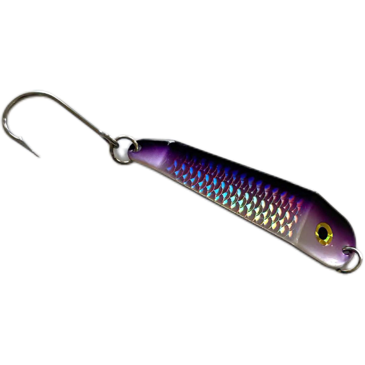 Metallic purple and blue fishing lure on a white background. Loony Spoon MAX - Night Magic