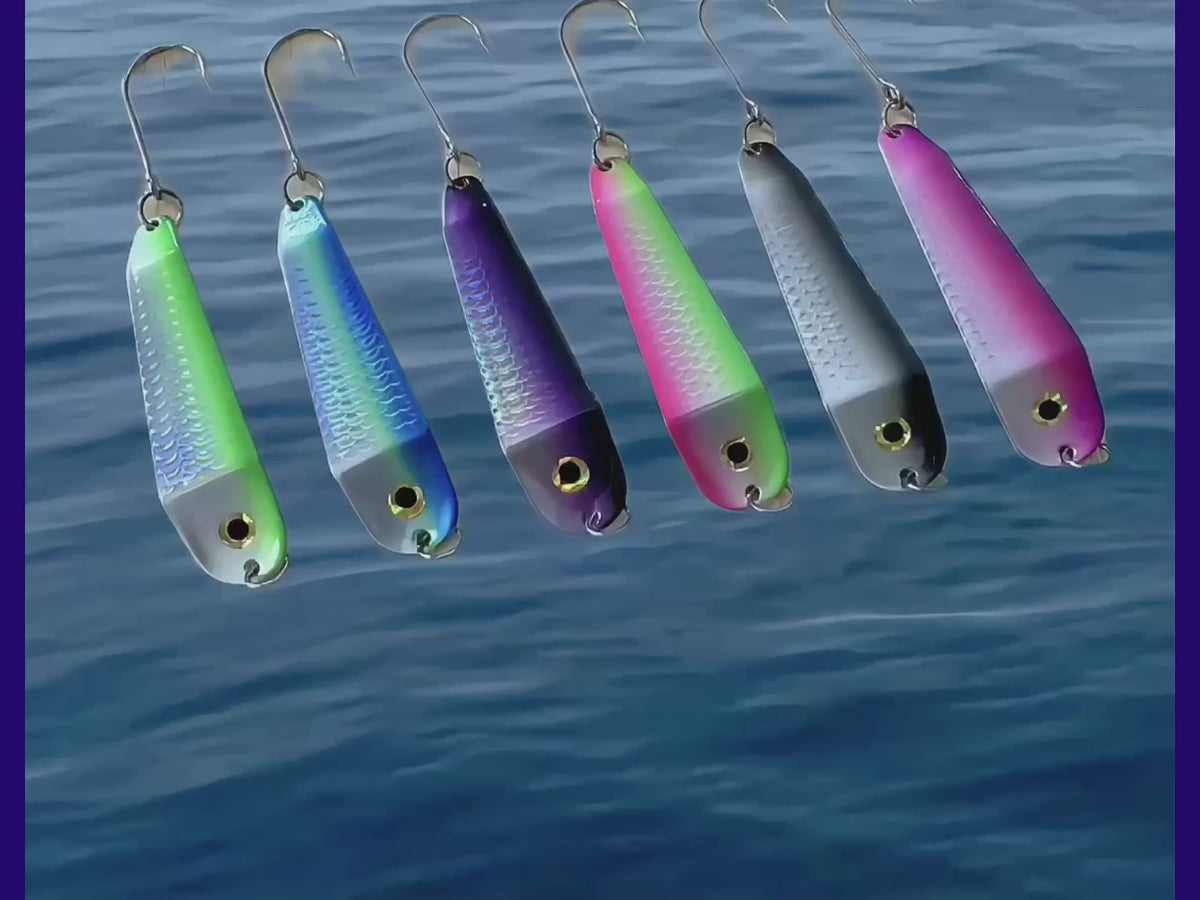 Load video: Loony Spoon MAX fishing lure video showing colors and its unique action when trolling