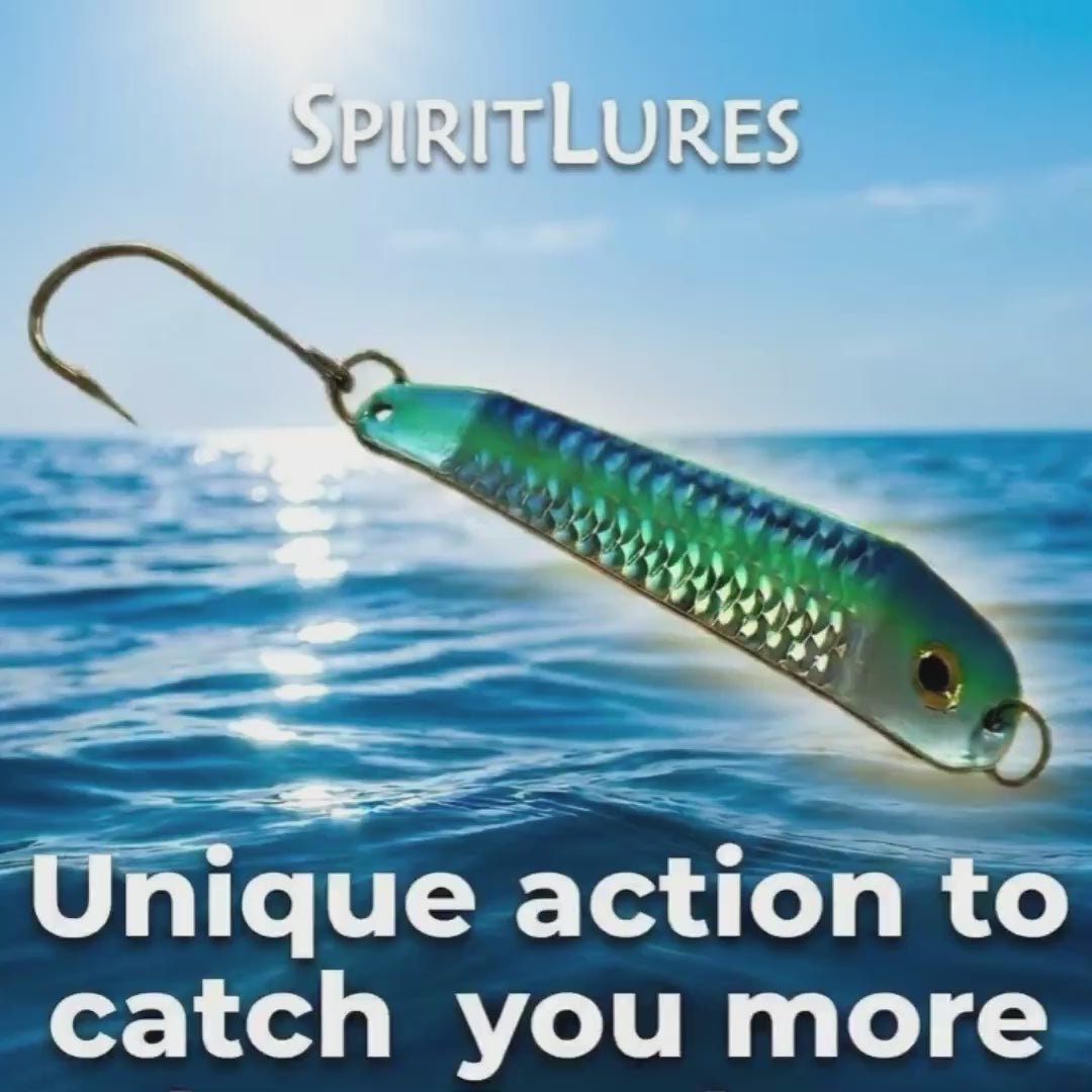 Load video: Loony Spoon MAX fishing lure video showing colors and its unique action when trolling