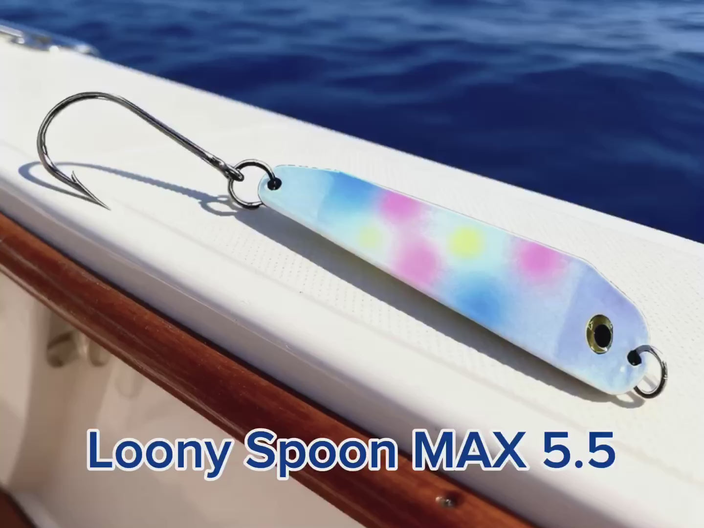 Load video: Loony Spoon MAX fishing lure video showing colors and its unique action when trolling